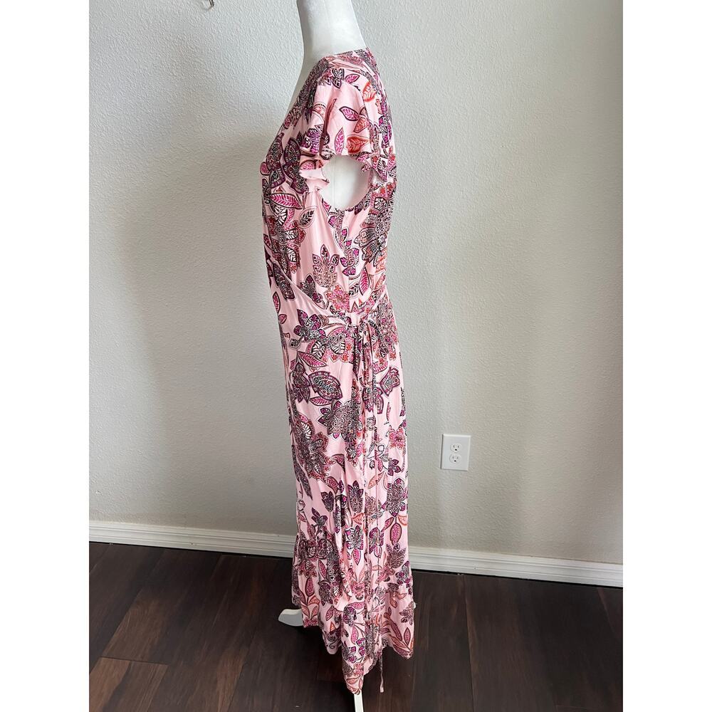 Proud Poppy Pink Floral Wrap Maxi Dress Womens 8 Ruffle Short Sleeve Lightweight - Picture 3 of 7